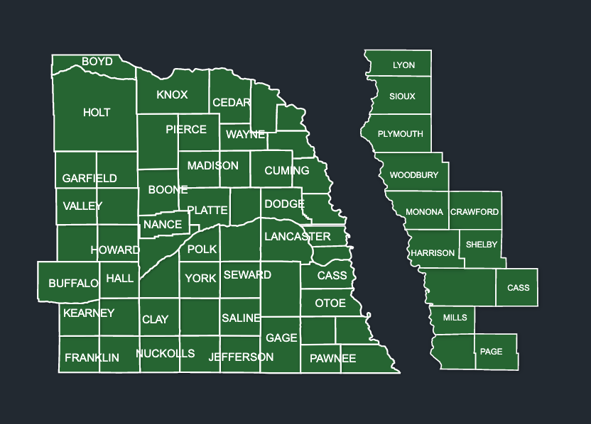 Map of LeafGuard gutters in Nebraska