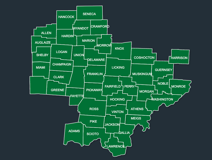 Map of LeafGuard gutters in Ohio