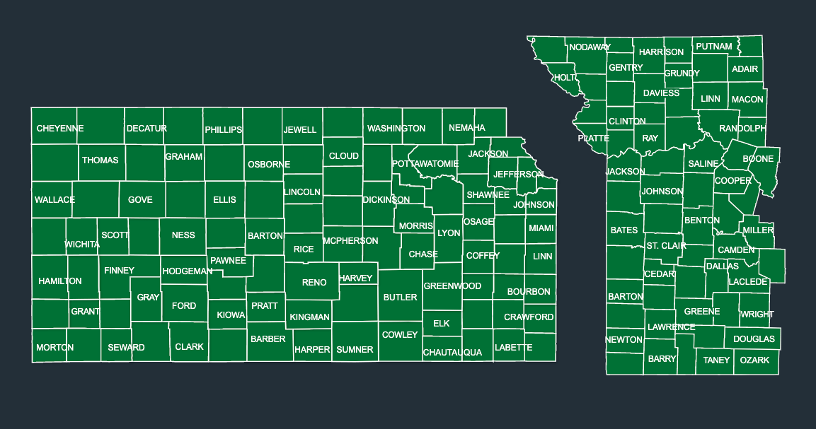 Map of LeafGuard gutters in Kansas