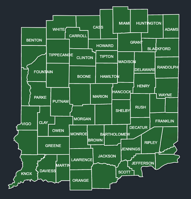 Map of LeafGuard Gutter Installations in Indiana