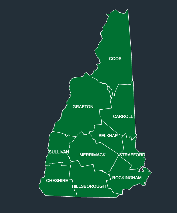 Map of LeafGuard gutters in New Hampshire