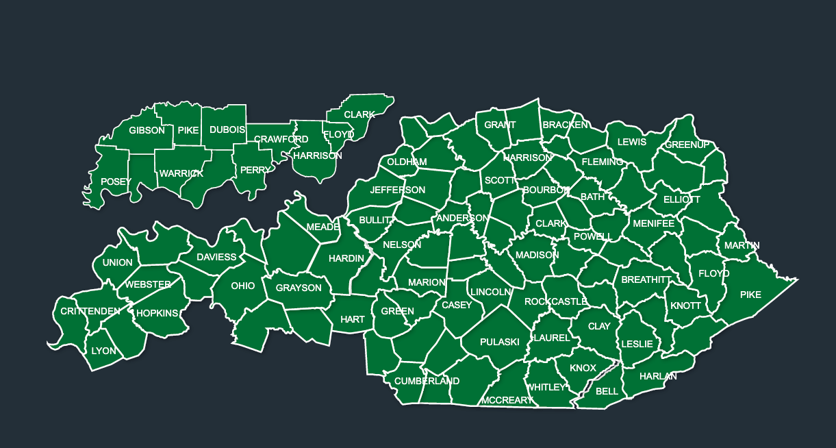 Map of LeafGuard gutters in Kentucky