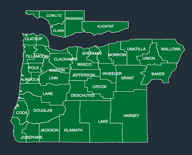 Map of LeafGuard gutters in Oregon