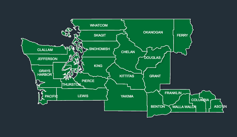 Map of LeafGuard gutters in Washington State